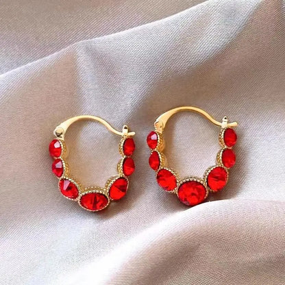 French Retro Drop Earrings – Glazed Semi-Circular Zircon Inlaid Luxury Earrings for Women, Perfect Party Jewelry