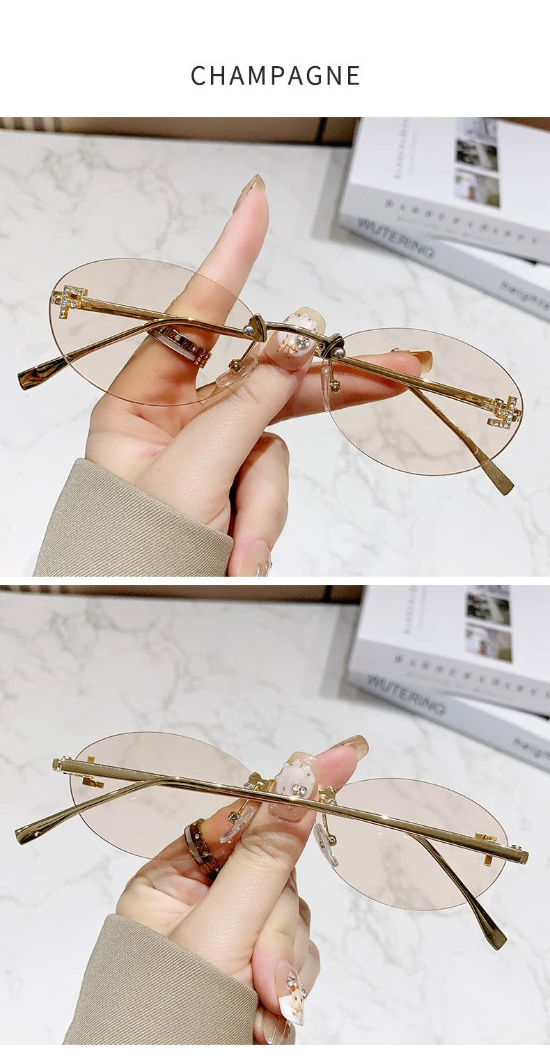Elegant Diamond Oval Rimless Sunglasses — Men’s “F” Letter Car Sunglasses Model 90902