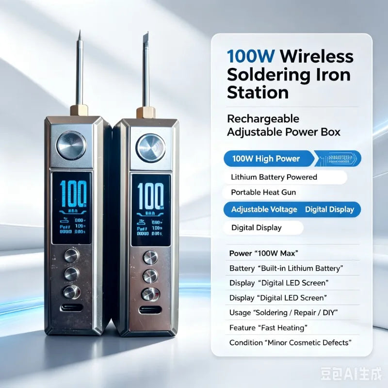 100W Rechargeable Wireless Soldering Iron - Adjustable Power Portable Lithium Battery Welding & DIY Repair Tool