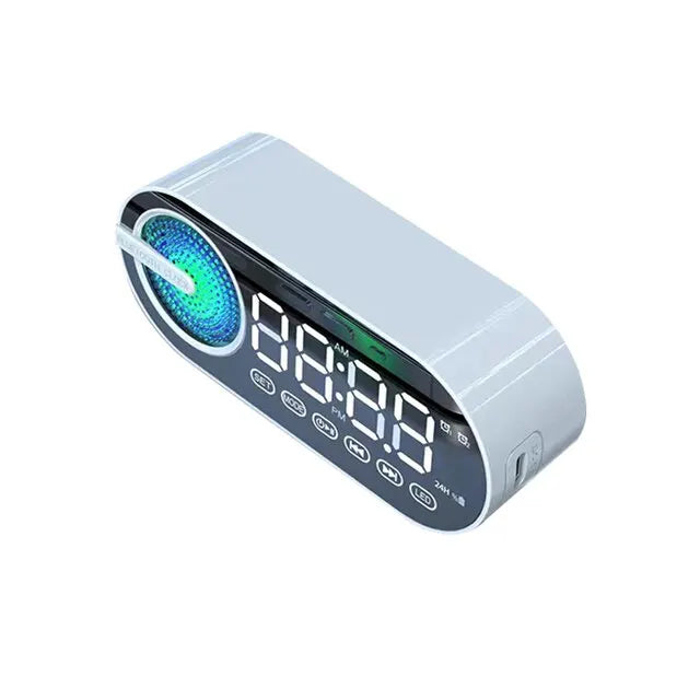 Quiet Wireless Bluetooth Speaker Alarm Clock – RGB TWS LED Mirror Digital Clock with USB, FM, Large Display for Living Room & Office