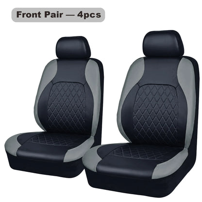 Universal 4PCS Faux Leather Car Seat Covers - All-Season Quilted Interior Seat Protector Set