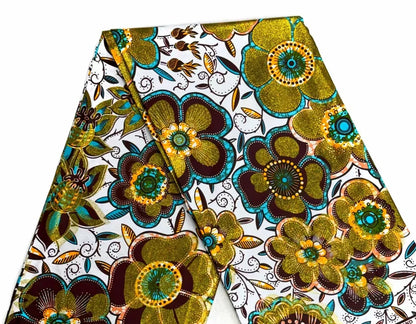 Grand Super African Wax Fabric - 100% Cotton Nigerian Glitter Glam Gold Ankara Print for Sewing