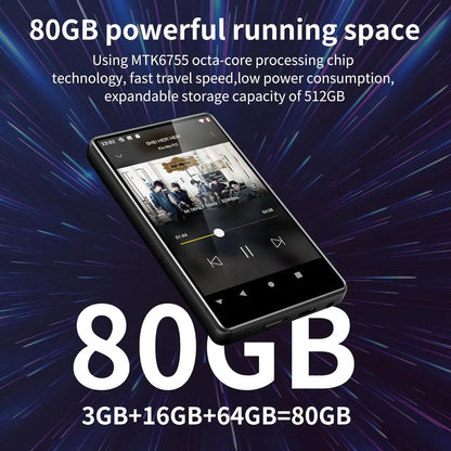 80GB MP3 Player for Android – Bluetooth & WiFi, 4.0-Inch Full Touch Screen, Built-in Speakers & Browser Support