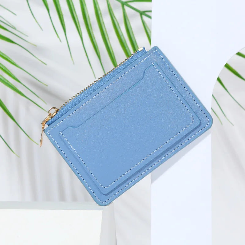 Women’s PU Leather Mini Wallet — Slim Hasp & Zipper Purse, Multi-Card Holder with Coin Pocket, Small Solid Short Wallet