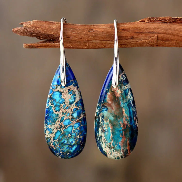 Bohemian Natural Stone Geometric Earrings - Luxury Emperor Stone Pendant Jewelry for Women