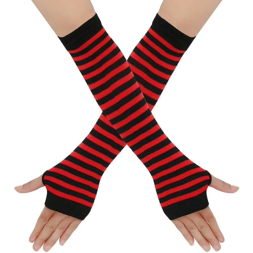 Warm Knitted Long Fingerless Gloves – Striped Elbow Mittens for Women, Fashion Christmas Gift