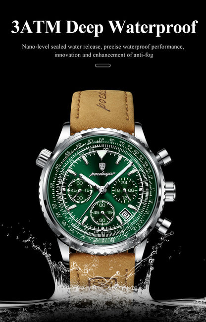 POEDAGAR Luxury Men's Quartz Watch Waterproof Luminous Date Chronograph Leather Military Sports Wristwatch