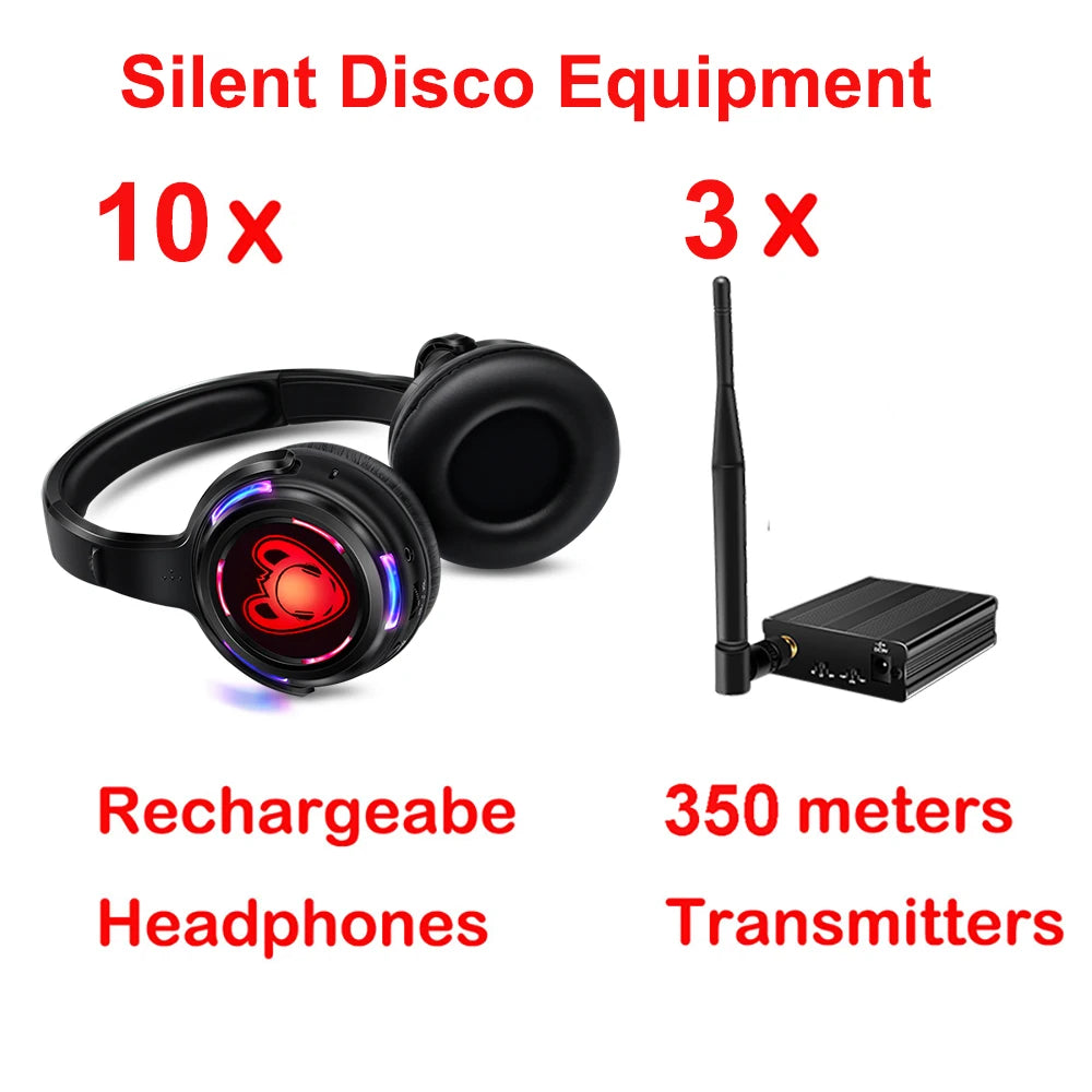 Silent Disco Wireless Headphones Bundle with RF LED Transmitter – 500M Range for DJ, iPod, MP3, Party, Club