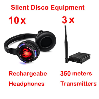 Silent Disco Wireless Headphones Bundle with RF LED Transmitter – 500M Range for DJ, iPod, MP3, Party, Club