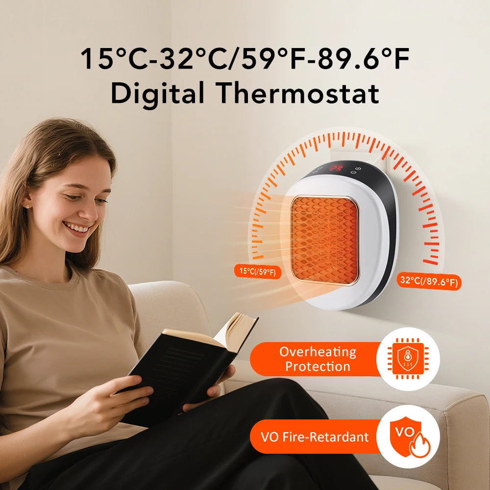 PTC Wall Outlet Space Heater - Fast-Heating Electric Plug-In Heater with Remote Control for Bedroom, Office and RV
