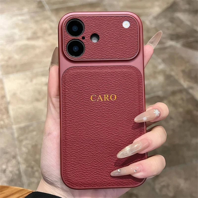 Personalized Initial Leather iPhone Case - Luxury Gold & Silver Monogram Cover with Lens Protection for iPhone 13–17 Series