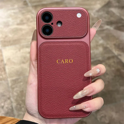 Personalized Initial Leather iPhone Case - Luxury Gold & Silver Monogram Cover with Lens Protection for iPhone 13–17 Series