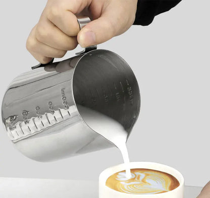 Stainless Steel Milk Frother Jug — Latte Pitcher with Measurement for Coffee & Espresso Barista Tools