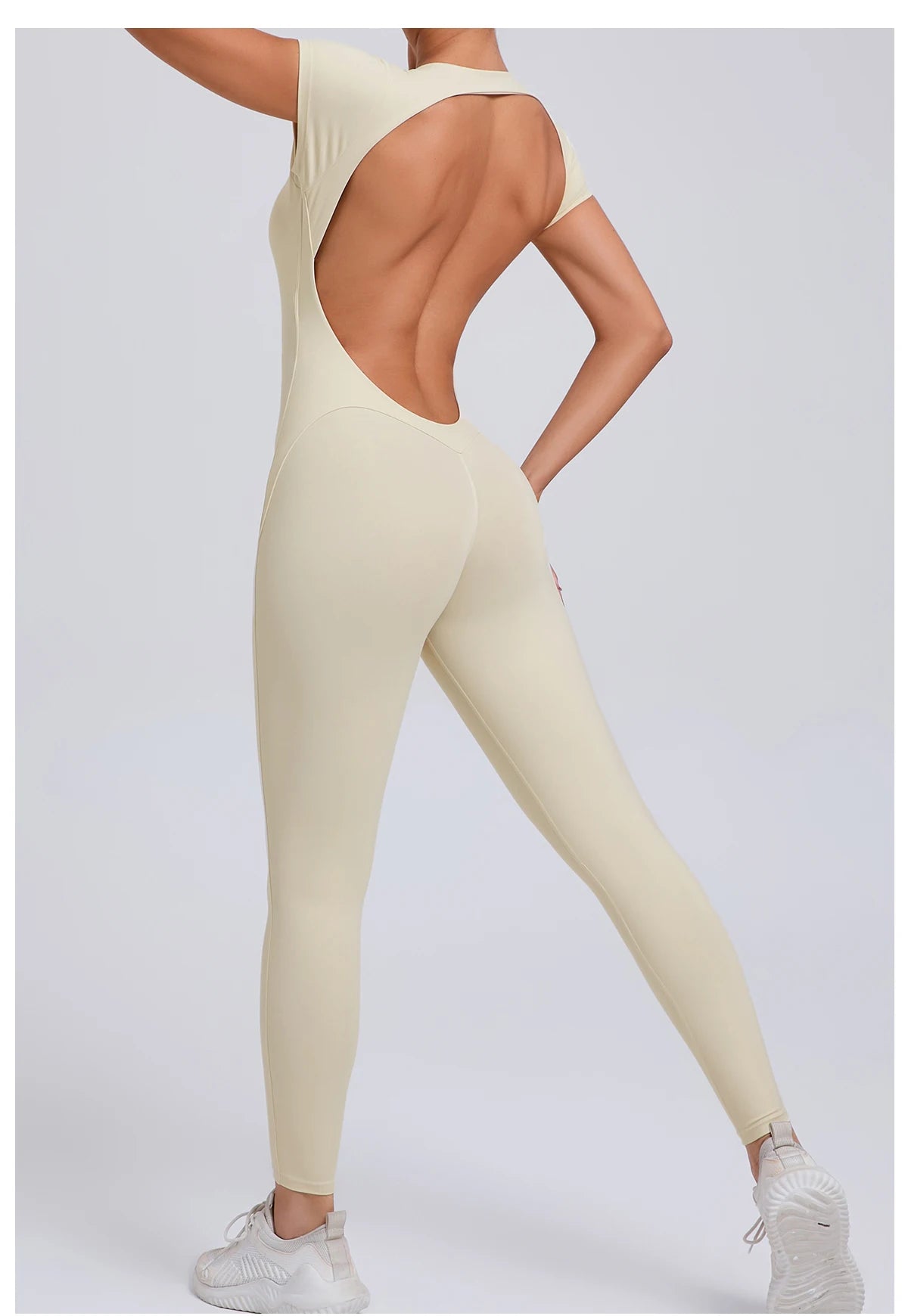 Women’s One-Piece Padded Backless Yoga Romper – Quick-Dry Workout Bodysuit & Sports Jumpsuit
