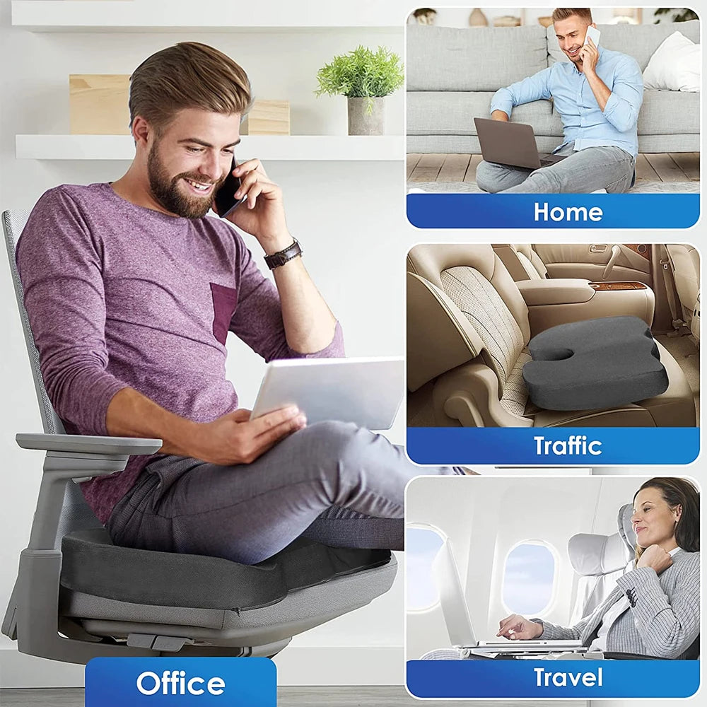 U-Shaped Memory Foam Coccyx Seat Cushion – Tailbone Pain Relief Pillow for Chair, Car & Office Use