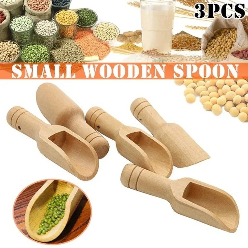 Mini Wooden Scoops - Bath Salt, Candy, Flour, Milk Measuring and Kitchen Serving Spoons