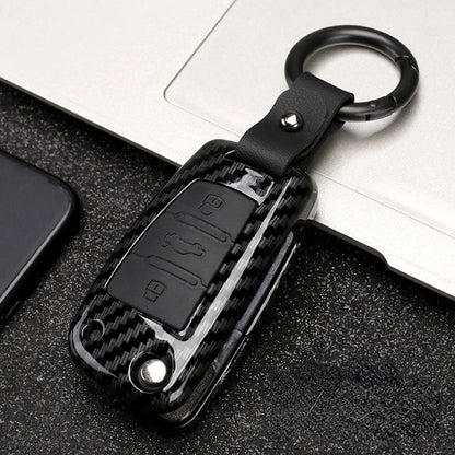 Carbon Fiber ABS Silicone Car Key Cover for Audi – Key Protector Case with Keychain for A3 A4 A5 C5 C6 B6 B7 B8 RS3 Q3 Q7 TT S3