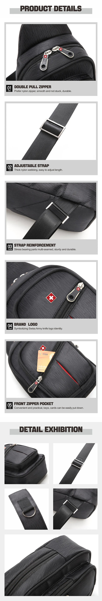 SWISS Men’s Chest Bag – Outdoor Waterproof Shoulder Crossbody Bag, Large Space, Practical & Durable Sling Bag for Men