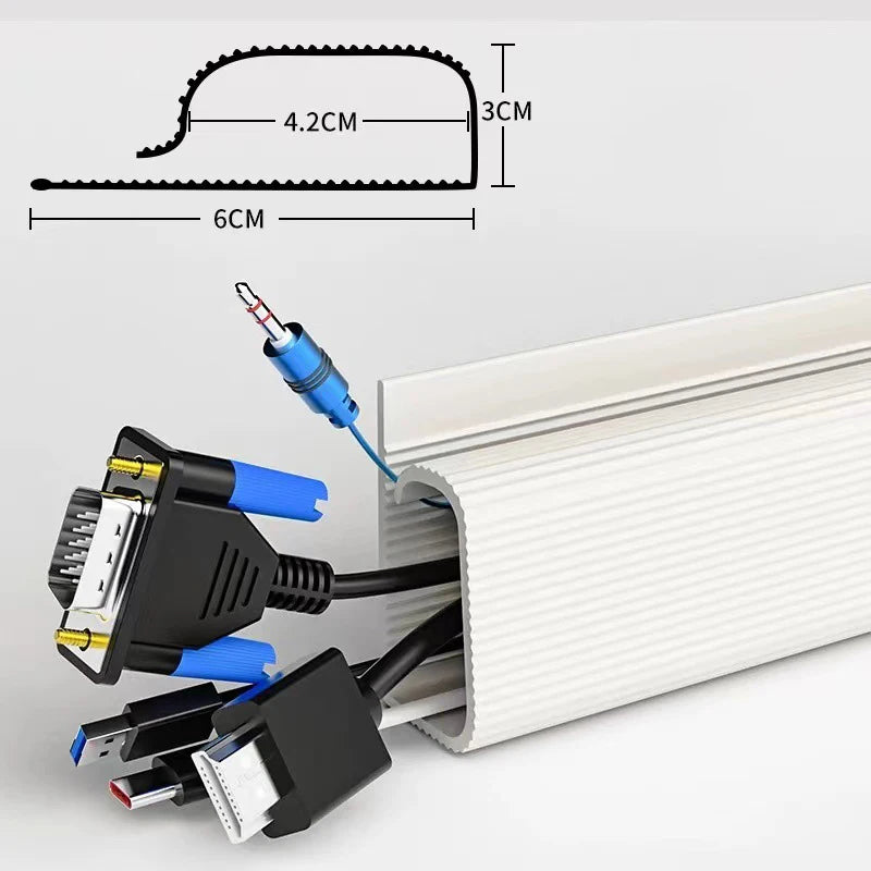 White Channel Desk Cable Organizer – No-Drill Under Desk Cable Management Tray & Protector