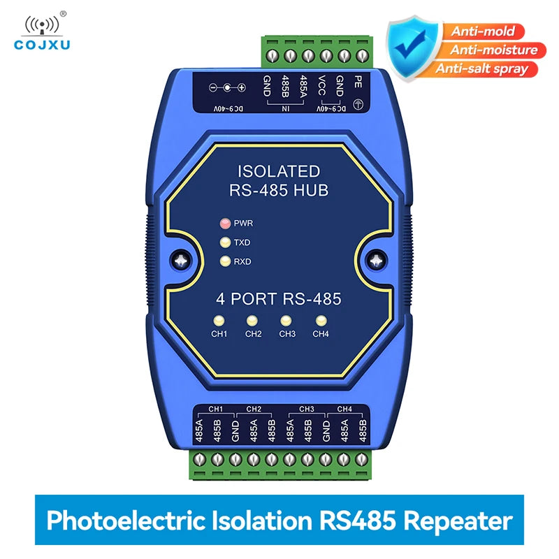 Industrial RS485 Photoelectric Isolation Hub – DC 8–28V Power & Signal Isolator Module with ESD Protection (COJXU E810-R Series)