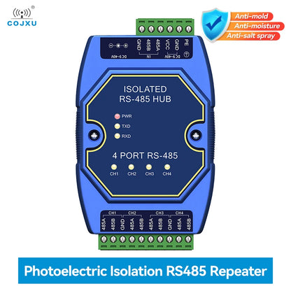 Industrial RS485 Photoelectric Isolation Hub – DC 8–28V Power & Signal Isolator Module with ESD Protection (COJXU E810-R Series)