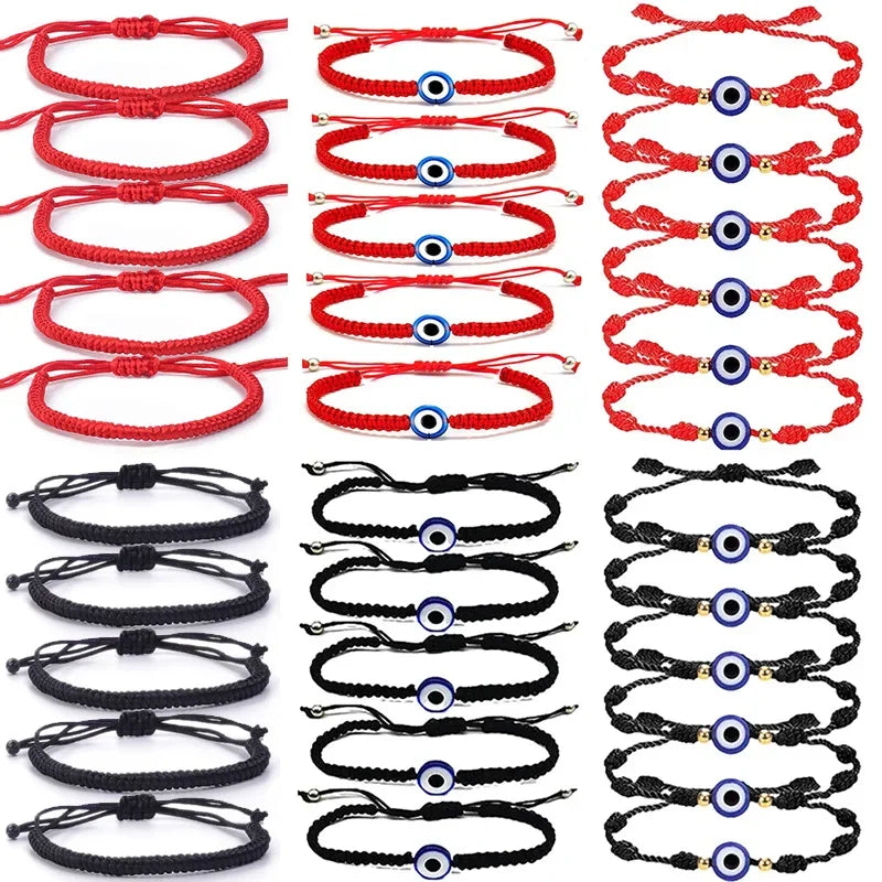 2/10PCS Lucky Red Rope Evil Eye Bracelets – Handmade Protective Wristbands for Men & Women