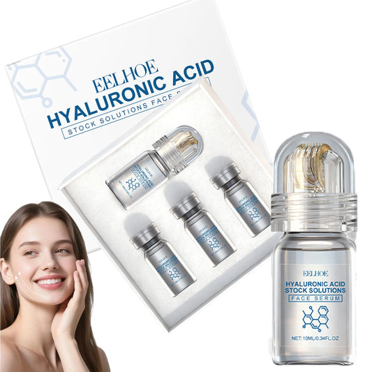 Hyaluronic Acid Face Serum Set - Moisturizing Anti-Wrinkle Facial Treatment with Roller Microneedle Tool