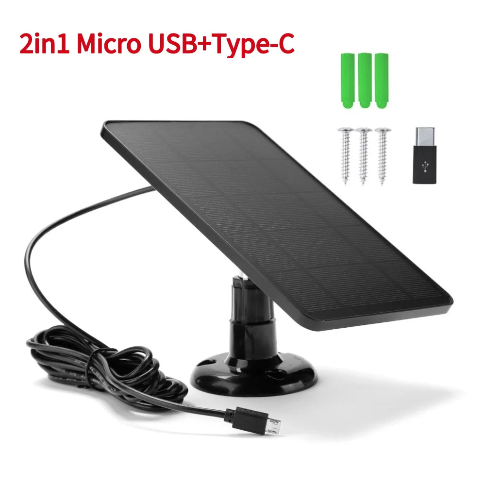 10W 5V Solar Panel Charger – 2 in 1 Micro USB & Type-C for Security Cameras & Small Home Light Systems