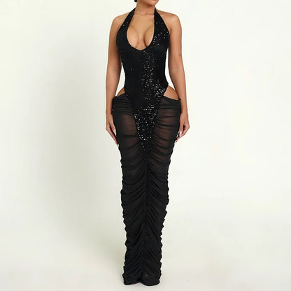 Women’s Summer Backless Sequin Dress - Sexy Sheer Slim Fit Irregular Beach & Party Skirt
