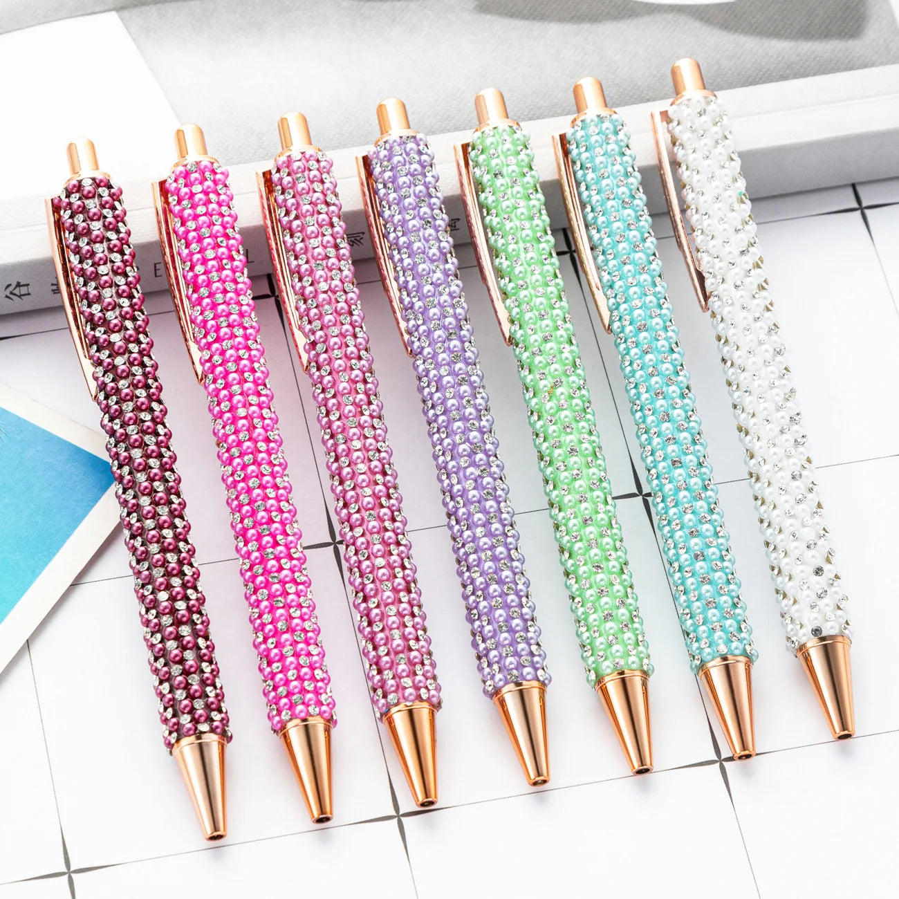 Lytwtw Pearl Rhinestone Ballpoint Pen – Luxury Rose Gold Metal Pen for Wedding, School & Office Supplies