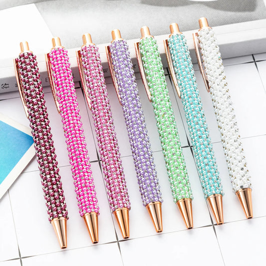 Lytwtw Pearl Rhinestone Ballpoint Pen – Luxury Rose Gold Metal Pen for Wedding, School & Office Supplies