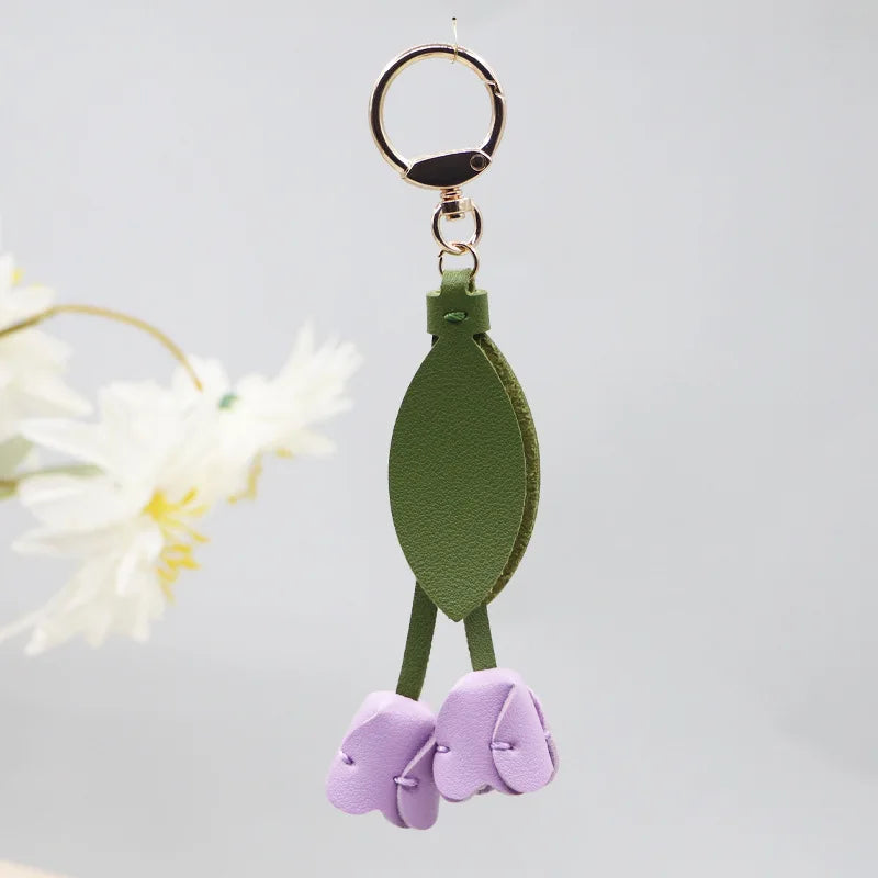 Genuine Leather Flower Bag Pendant Keychain – Original Handmade Osmanthus & Tulip Design, Exquisite Floral Charm for Bags & Accessories