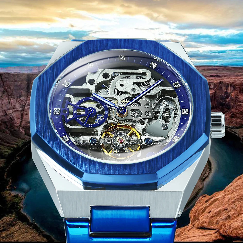 Forsining Men’s Automatic Mechanical Watch – Luminous Hands, Stainless Steel Strap, Luxury Skeleton Fashion Watch