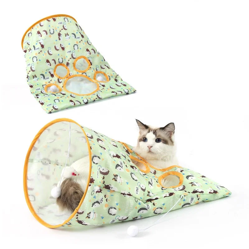Interactive Cat Hide-and-Seek Toy - Foldable Tunnel and Hidden Mouse Hunting Game for Indoor Play and Kitten Enrichment