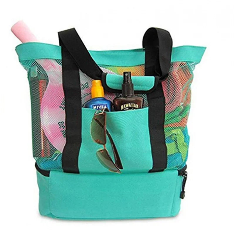 Women’s Waterproof Picnic & Beach Tote Bag – Double Layer Transparent Mesh Insulated Shopping Bag
