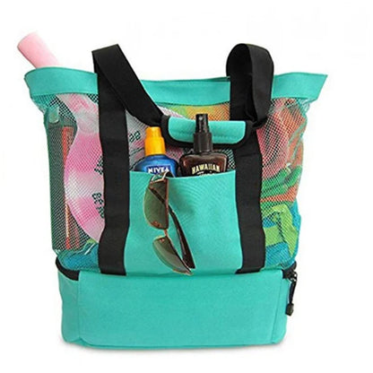 Women’s Waterproof Picnic & Beach Tote Bag – Double Layer Transparent Mesh Insulated Shopping Bag