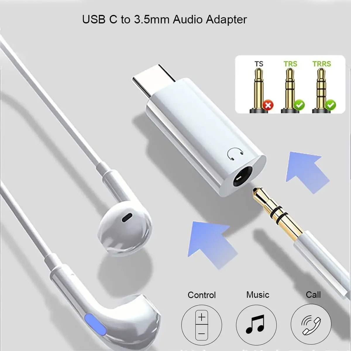USB-C to 3.5mm Audio Adapter - Type-C Headphone Jack Converter for iPhone 15, Samsung, Xiaomi, and Huawei Devices