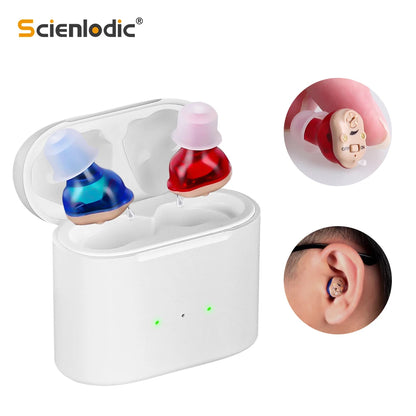 Rechargeable Invisible Hearing Aids for Elderly – Mini Wireless ITE Sound Amplifier Listening Device