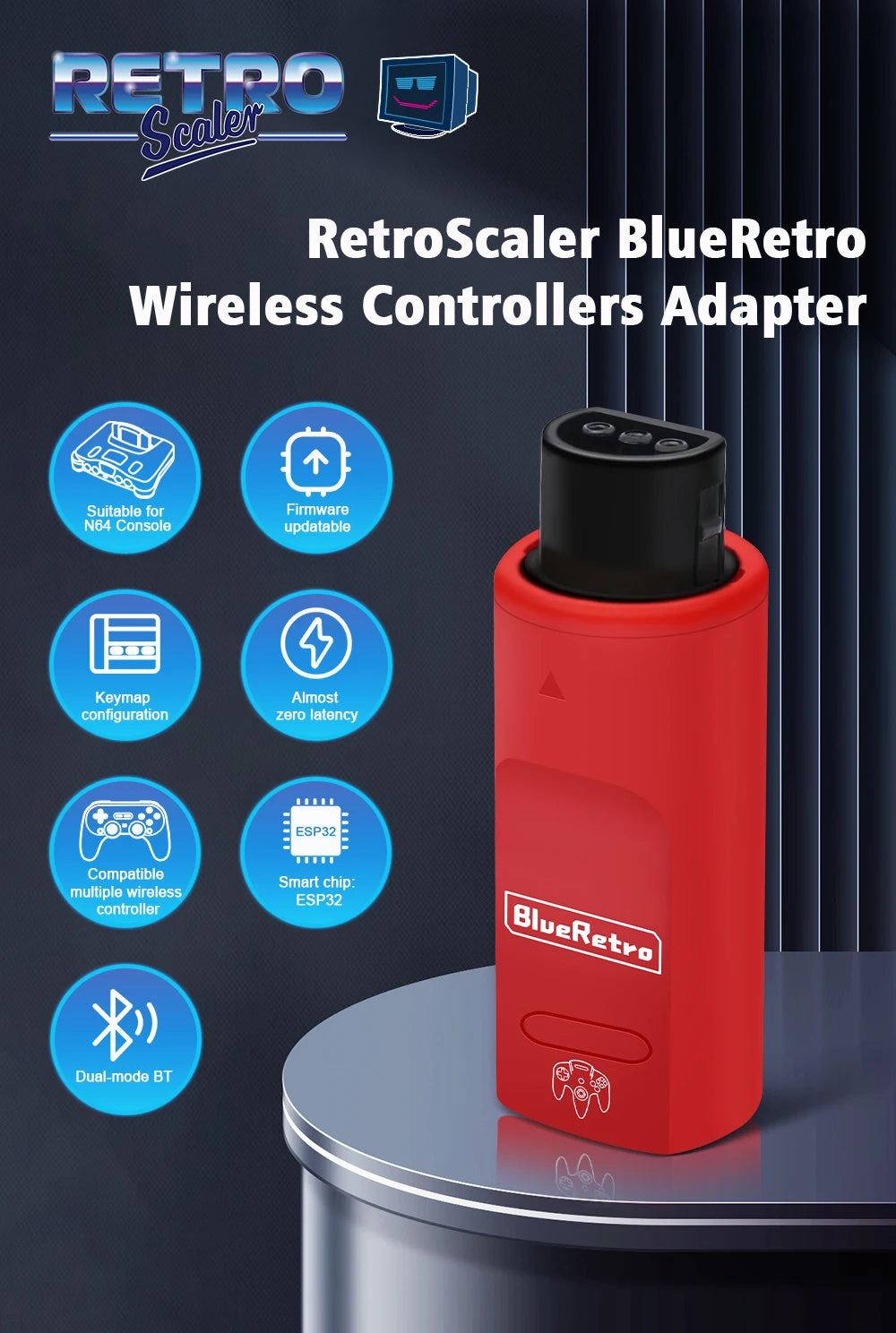 RetroScaler BlueRetro Wireless Controller Adapter – Nintendo 64 to PS3, PS4, PS5, 8BitDo Ultimate