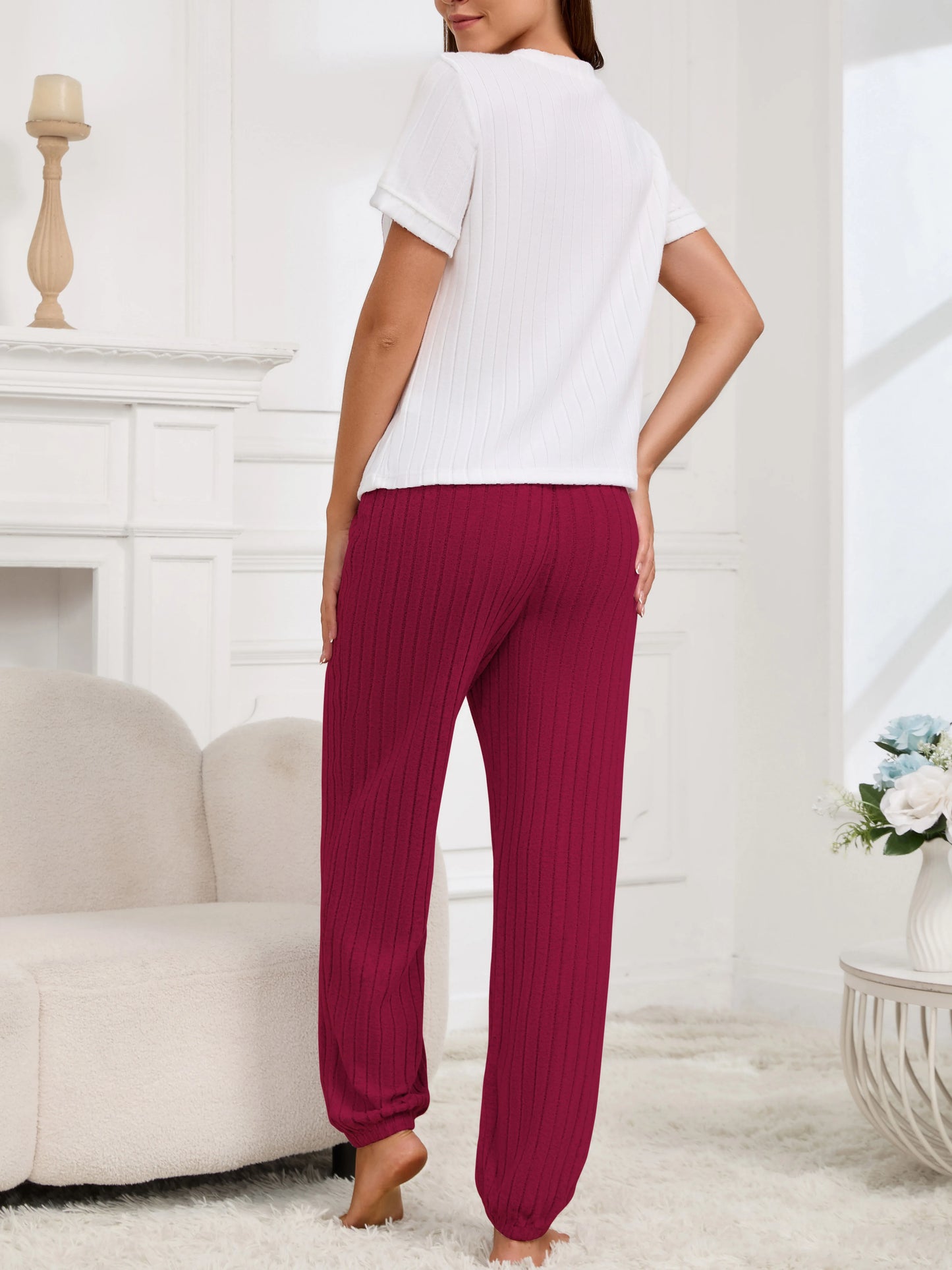 Women’s Heart Print Pajama Set – Short Sleeve Top & Pants Two-Piece Loungewear