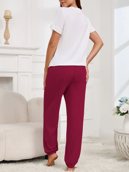 Women’s Heart Print Pajama Set – Short Sleeve Top & Pants Two-Piece Loungewear