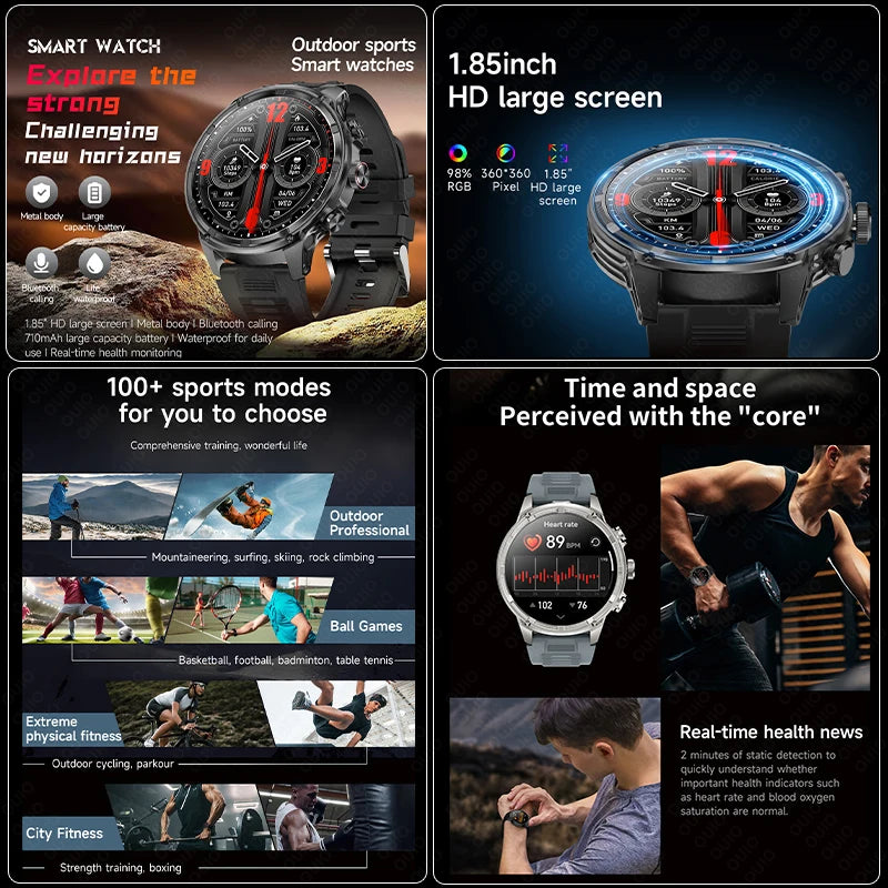 2025 Huawei & Xiaomi GPS Smartwatch for Men — 1.85" Ultra HD AMOLED Screen, 710mAh Battery & Bluetooth Call
