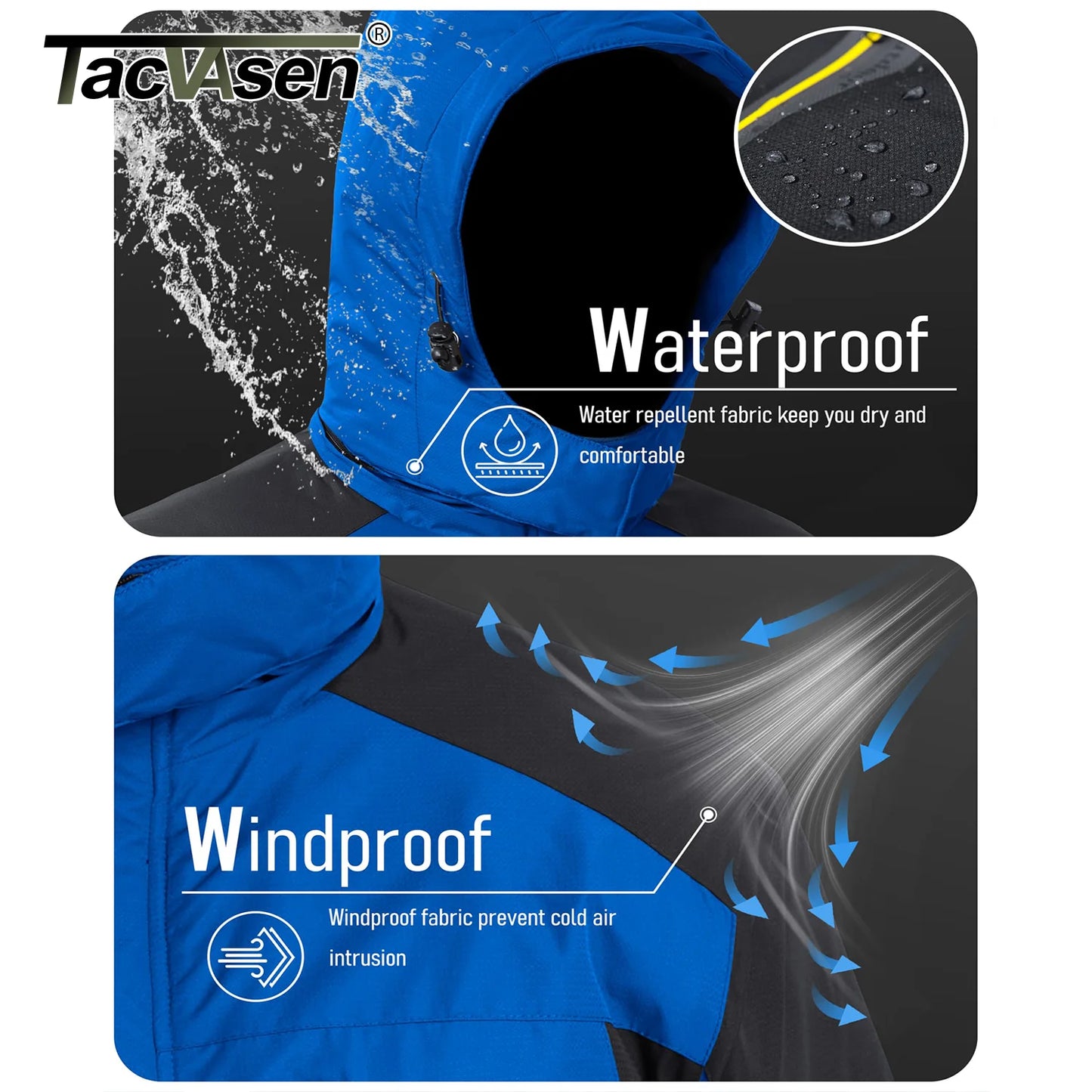 TACVASEN Winter Fleece Lined Parka - Waterproof Windproof Ski Snowboard Jacket with Removable Hood