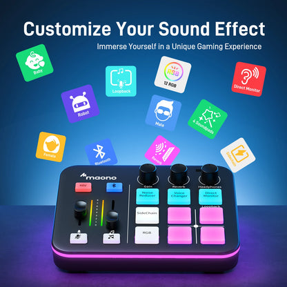 MAONO G1 NEO Gaming Audio Mixer - RGB Streaming Sound Effects Controller with XLR Microphone Interface