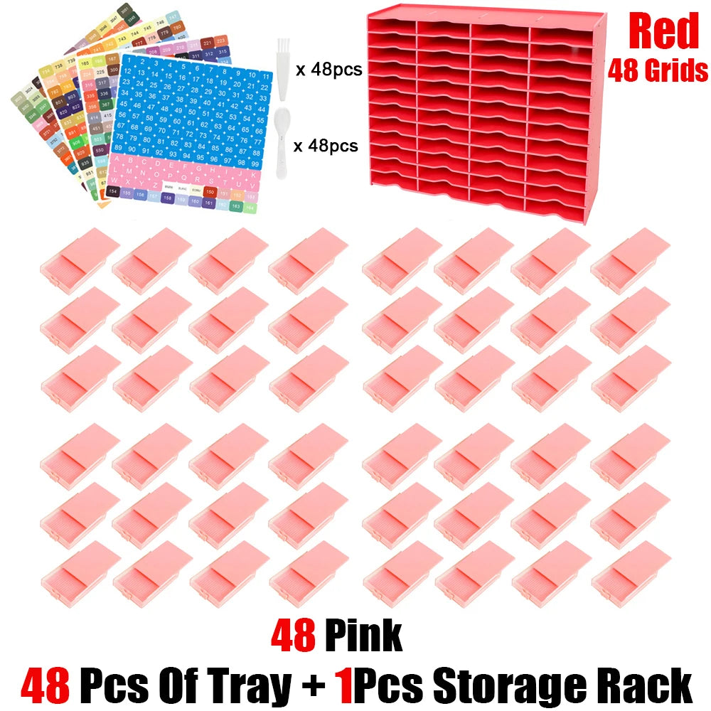 HOMFUN 5D Diamond Painting Tray Kit – 12/24/48 Slots with Storage Rack Organizer for Drill Plate Accessories