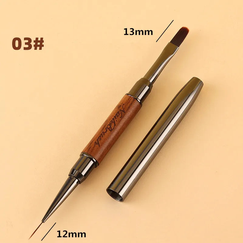 Double-Head Sandalwood Handle Nail Brush – Liner Brush Painting Pen, Gel Brush for Crystal Nail Art Manicure