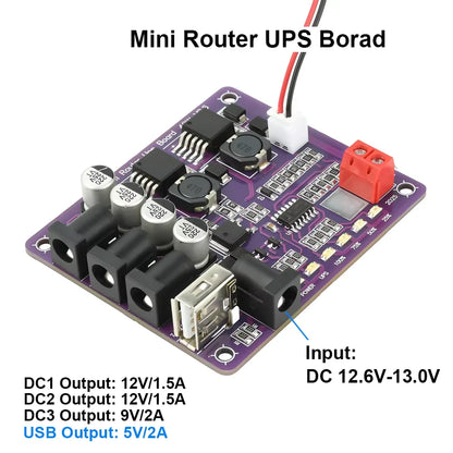 40W Mini Router UPS Board - 5V 9V 12V 4-Channel Output Battery Charging Module for Uninterruptible Power Supply