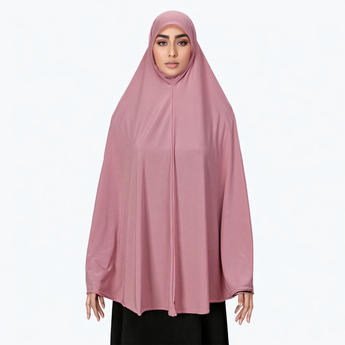 Women’s Full Cover Muslim Abaya – Solid Color Cotton Hemp Inner Hijab & Long Shawl Ramadan Prayer Dress