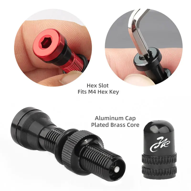 Deemount 2PCS Bicycle Tubeless Schrader Valves — Brass Core CNC Anodized MTB & Road Bike Rim Nipple