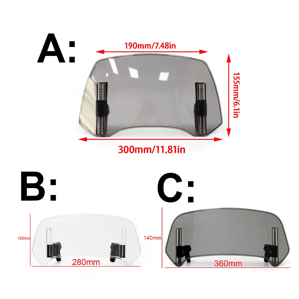 Universal Motorcycle Windshield Extension - Adjustable Clamp-On Windscreen Spoiler Deflector for All Bikes